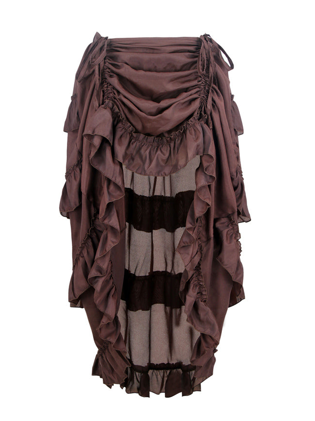 Steampunk Gothic High Low Cyberpunk Ruffle Skirt Coffee Main Image