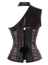 Steampunk One-shoulder Leather Overbust Corset Back View
