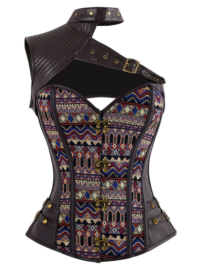 Steampunk One-shoulder Leather Overbust Corset