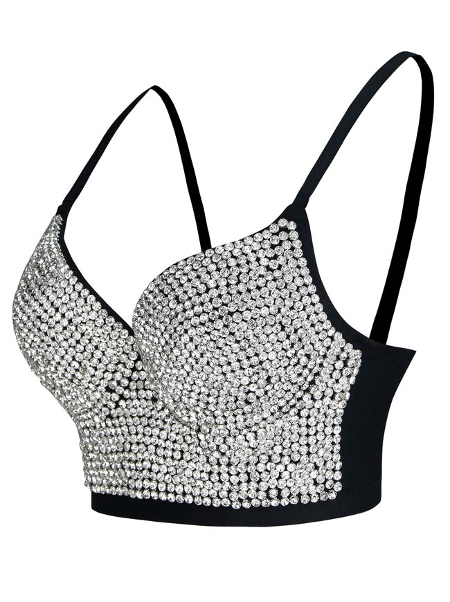 Push-Up Bustier Rhinestone Party Crop Top Side View