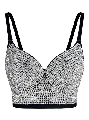 Sparkly Push-Up Bustier Strass Clubwear Party Crop Top