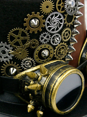 Steampunk Gothic Metal Gears Masquerade Party Top Hat Detail View