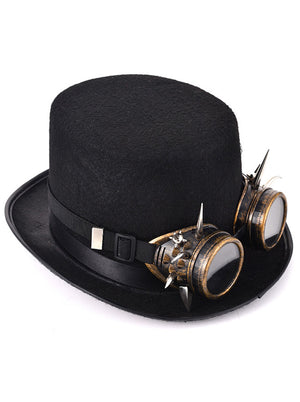 Steampunk Gothic Metal Rivet Goggles Top Hat