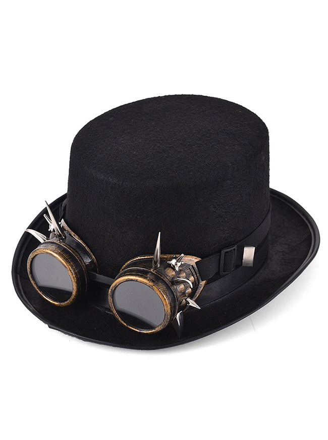Steampunk Metal Rivet Goggles Top Hat