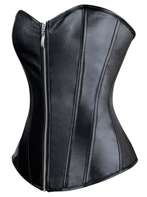 Steampunk Faux Leather Zipper Overbust Corset Top Side View