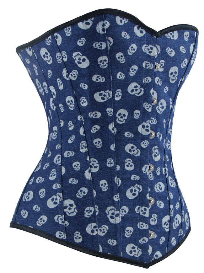 Gothic Denim Skull Printed Bustier Corset Top Side View