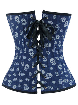 Gothic Denim Skull Printed Bustier Corset Top Back View