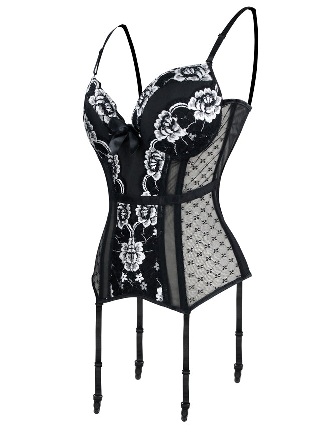 Mesh Floral Lace Spaghetti Straps Bustier Corset Side View