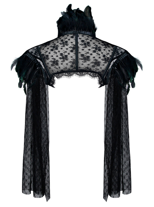 Steampunk Gothic Accessories Lace Feather Long Sleeves Bolero Jacket Shrug Back View Back View