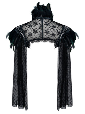 Steampunk gothique accessoires dentelle plume manches longues boléro veste haussement d'épaules vue arrière vue arrière