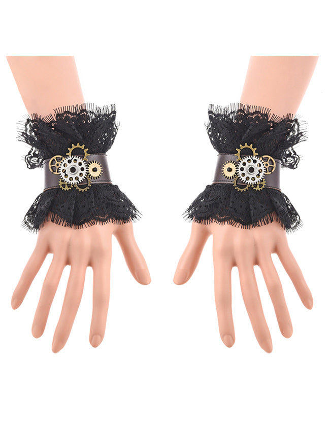 Steampunk Gothic Accessories Gear Leather Lace Wristband Bracelet