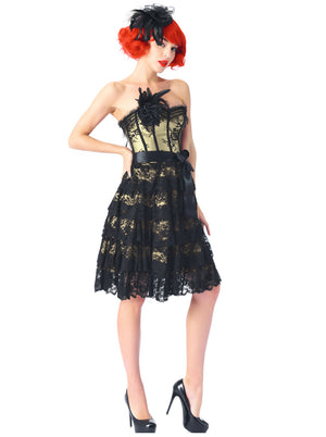 Steampunk viktoriansk gotisk Halloween-lag blonder stroppeløs korset kjole