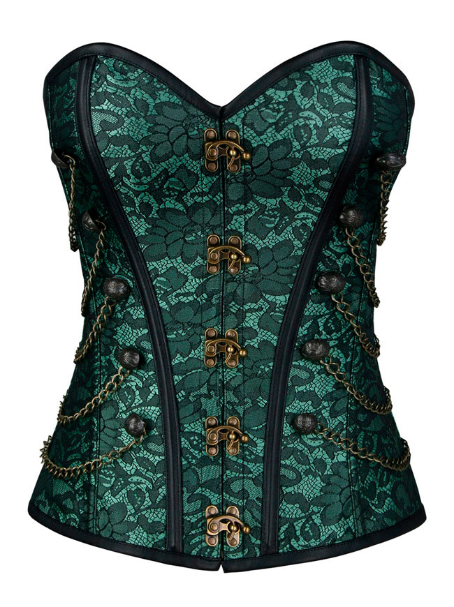 Steampunk Gothic Jacquard Brocade Overbust Corset with Chains