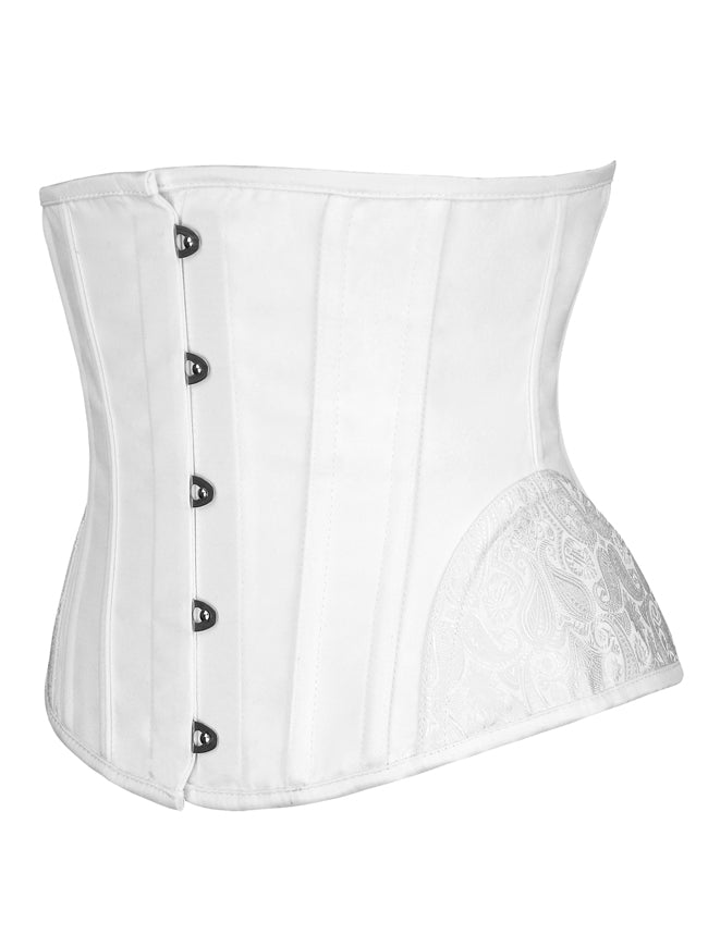 Classical Vintage Natural High Quality Casual Women White Jacquard Gothic Spiral Steel Boned Strapless Underbust Corset Tops Side View
