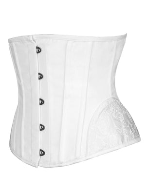 Classical Vintage Natural High Quality Casual Women White Jacquard Gothic Spiral Steel Boned Strapless Underbust Corset Tops Side View