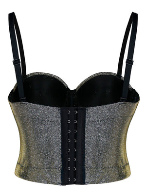 Fashion Sparkle Shimmer Spaghetti Straps Padded Bustier Crop Top Clubwear Party Bra Back View