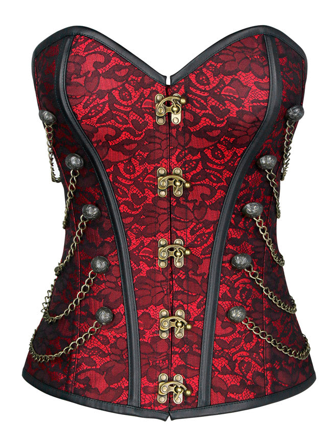 Steampunk Gothic Jacquard Brocade Overbust Corset with Chains