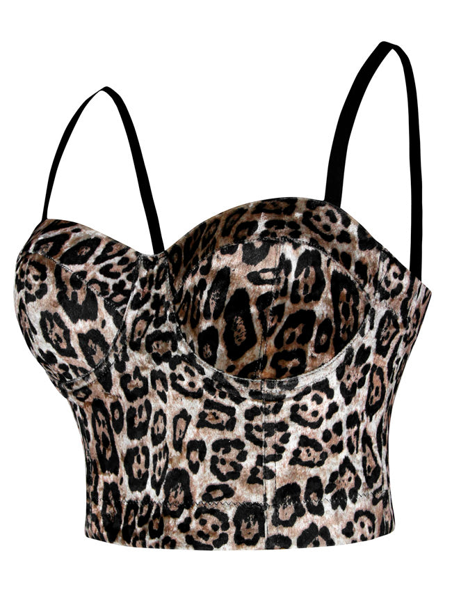 Leopard Pattern Push Up Bustier Crop Top Clubwear Party Bra Top Side View