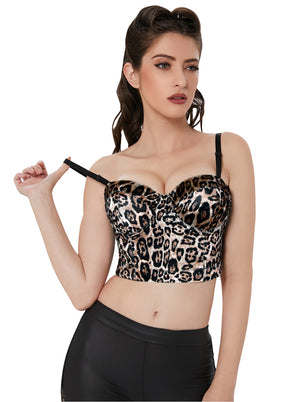 Sexy Leopard Naxış Bustier Bitki Top Clubwear Party Bra Model Görünüşünü itələyin