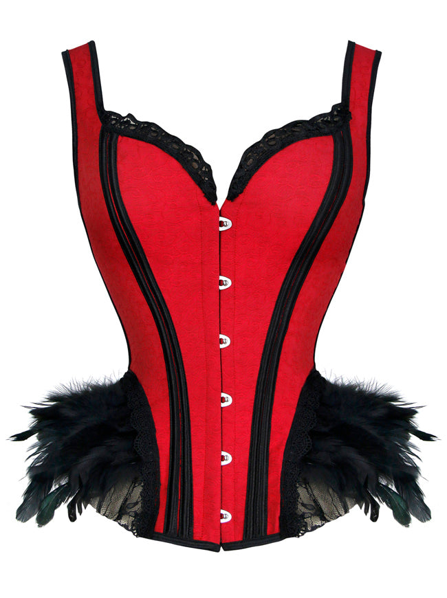 Steampunk-themed Plastic Bones Rockabilly Overbust Corset with Feather