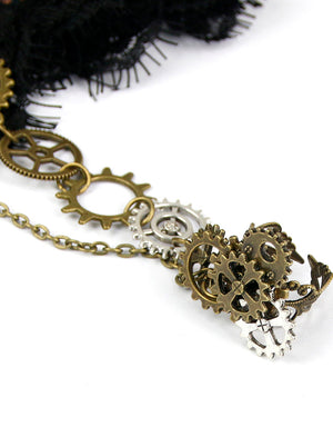 Steampunk-themed Faux Leather Bangle Gear Chains Bracelet