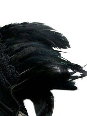 Victorian Gothic Shoulder Straps Boning Black Corset Bustier with Feather Detail View