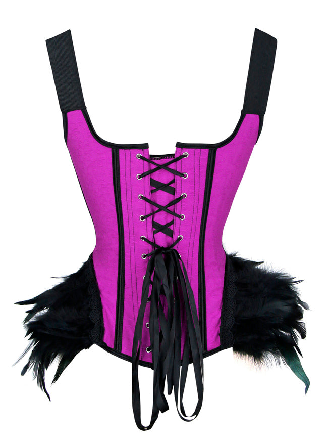 Steampunk Gothic Lace Up Boned Overbust Bustier Corset Top with Feather Back View