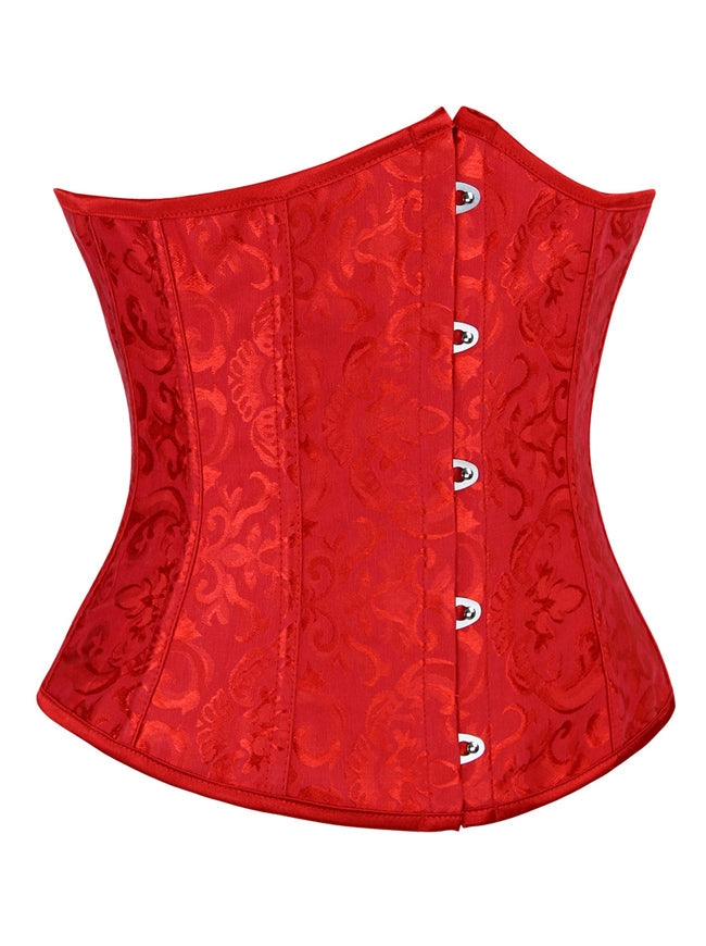 Women's Fashion Brocade Waist Cincher Shaper Underbust Corset Red Side View