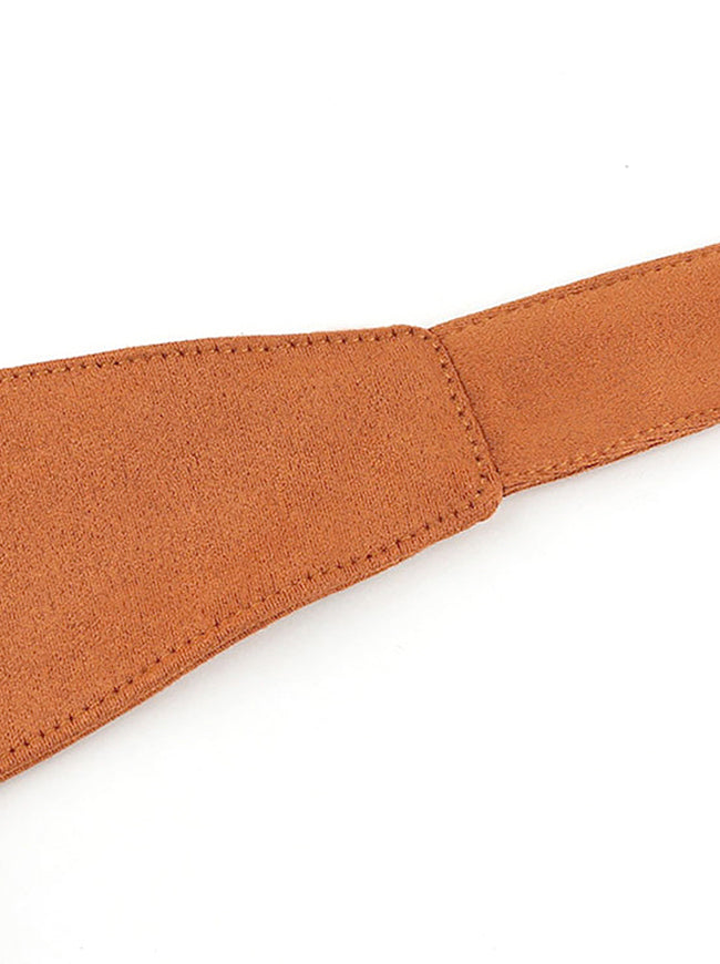 Casual Wide Faux Leather Suede Waist Belt Adjustable Waistband Orange