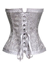Women's Luxurious Brocade Embroidered Floral Overbust Corset Grey Back View