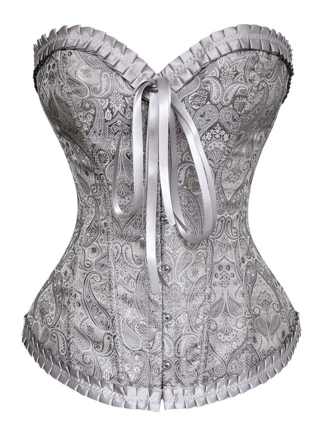Luxurious and Elegant Brocade Embroidered Floral Overbust Corset Main View
