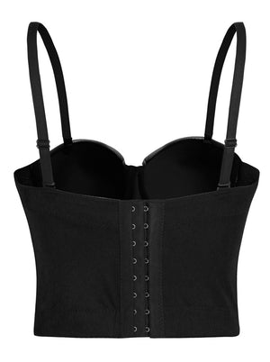 Sexy Underwire Padded Faux Leather Bustiers Dance Party Sport Push Up Bra Back View