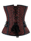 Steampunk Brocade Spiral Steel Boned Corset with Buckles Red Back View