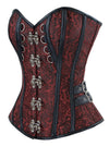 Gothic Brocade Spiral Steel Boned Waist Training Corset with Buckles Red Side View