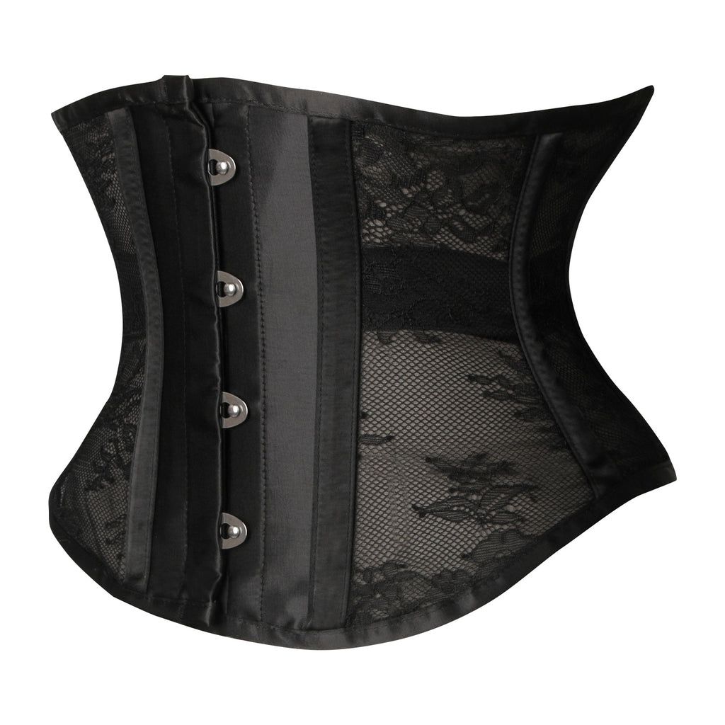 Black Floral Lace Corset Fashion Tummy Control Corset Top Side View