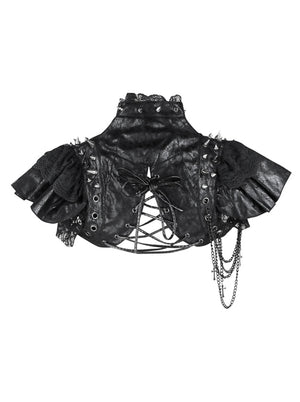 Steampunk Vintage Faux Leather and Lace Corset Accessory Shrug Jacket