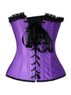 Women's Elegant Satin Bridal Lace Boned Overbust Corset Bustier Purple/Black Back View