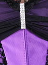 Women's Retro Satin Lace Boned Waist Cincher Bridal Overbust Corset Bustier Purple/Black