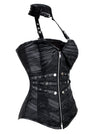 Classical Vintage Burlesque Women Black Faux Leather Punk Gothic Sweetheart Overbust Corset Tops Side View