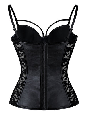 Burlesque High Quality Casual All-match Lady Lace Faux Leather Corset Tops Back View