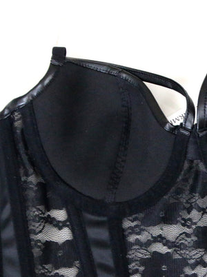 Sexy Retro Women See Through Faux Leather Black Lace Corset Tops Detail View