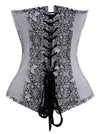 Retro Burlesque Lady Grey Jacquard Punk Gothic Plastic Boned Lace Up Body Shapewear Overbust Corset Dress Back View