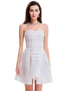Women's Steampunk Rose Print Zipper Boned High Low Corset Dress White Main View