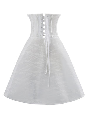 Women's Fashion Rose Print Zipper Boned High Low Dance Dress White Back View