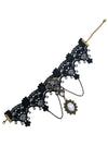 Women's Vintage Ajustable Lace Choker Beads Chain Pendant Decorative Necklace Black/Purple Detail View