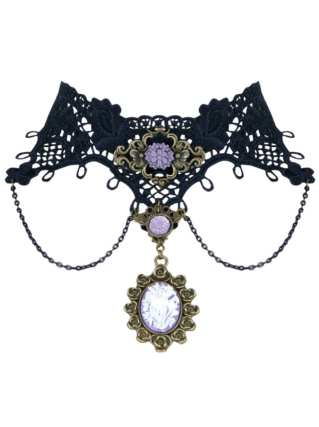 Gothic Steampunk Accessories Costume Cosplay Lace Choker Beads Chain Decorative Necklace Main View