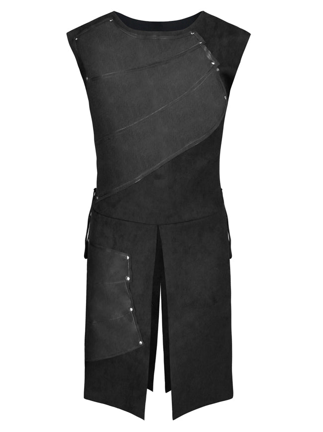 Men's Victorian Medieval Steampunk Gothic Faux Leather Lace Up Waistcoat Vest Black