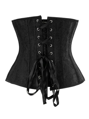 Classical Retro Lady Black Gothic Steampunk Plastic Boned Lace Up Underbust Corset Tops Back View