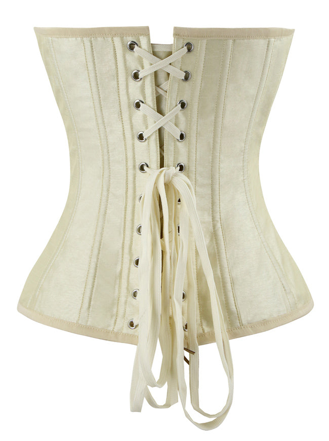 Women's Gothic Steel Boned Embroidery Overbust Corset Top Apricot Back View