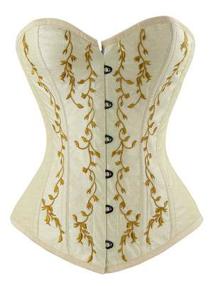 Vista principale superiore corsetto overbust ricamato in acciaio floreale rinascimentale floreale gotico